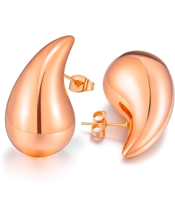 Chunky Gold Hoop Earrings, Lightweight Hypoallergenic Drop Earrings for Women Teardrop Earrings f... | Amazon (US)