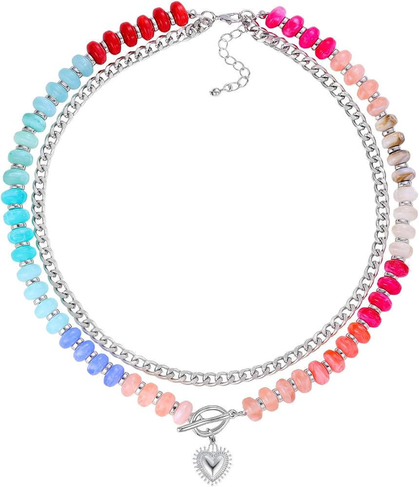 Anti-Tangle 14K Gold Plated Heart Beaded Layered Necklace | Amazon (US)
