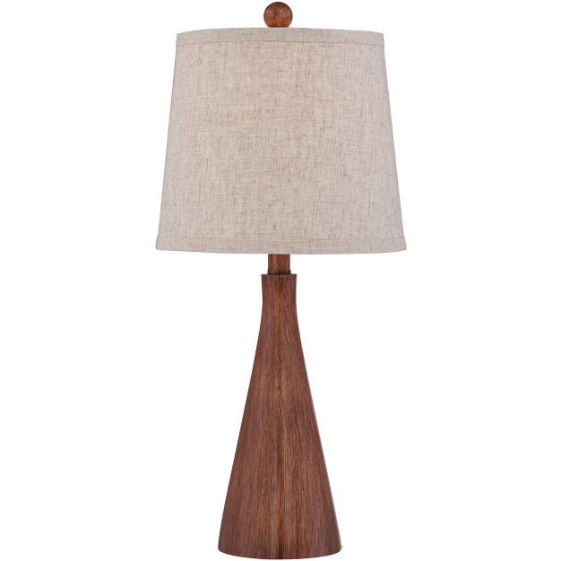 360 Lighting Mid Century Modern Accent Table Lamp 23.5" High Wood Cone Oatmeal Drum Shade for Liv... | Target