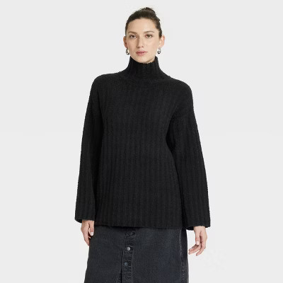 Women's Turtleneck Tunic Pullover Sweater - Universal Thread™ Black L | Target