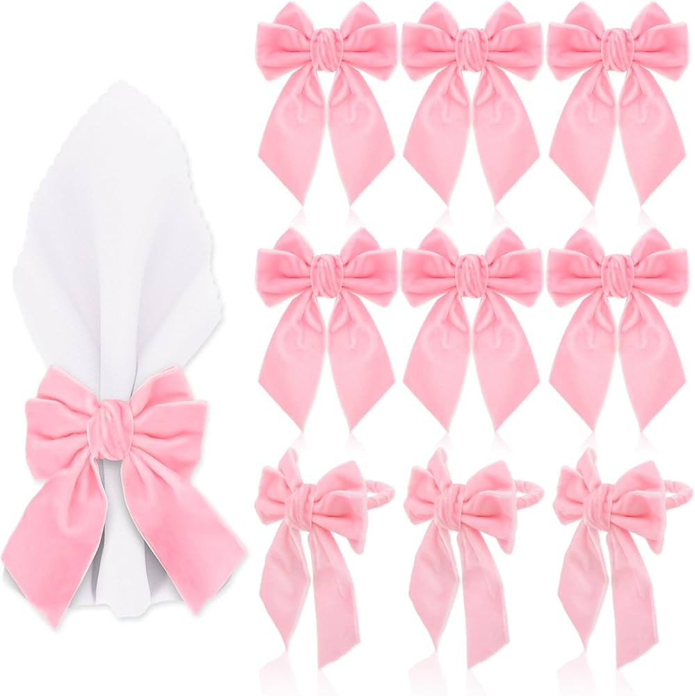 10Pcs Bow Napkin Ring Velvet Pink Bowknot Napkin Holder Chic Napkin Buckle Dinner Table Ring for ... | Amazon (US)