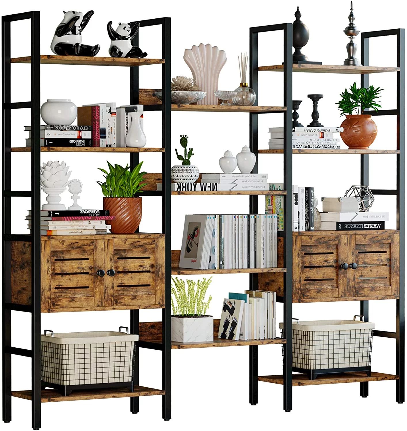 IRONCK 5 Tier Industrial Bookshelf and Bookcase with Storage Cabinet for Home Office Vintage Brow... | Walmart (US)