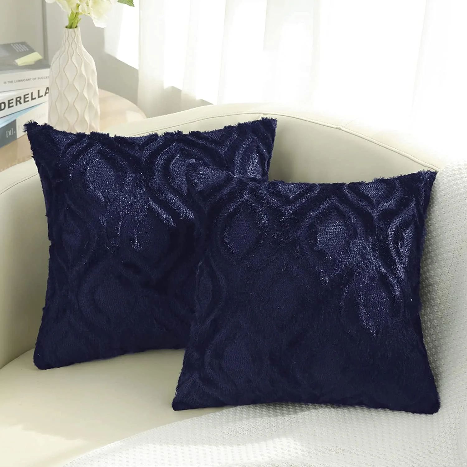 decorUhome Pack of 2 Throw Pillow Covers 18x18, Soft Plush Faux Wool Couch Pillow Covers, Navy Bl... | Walmart (US)