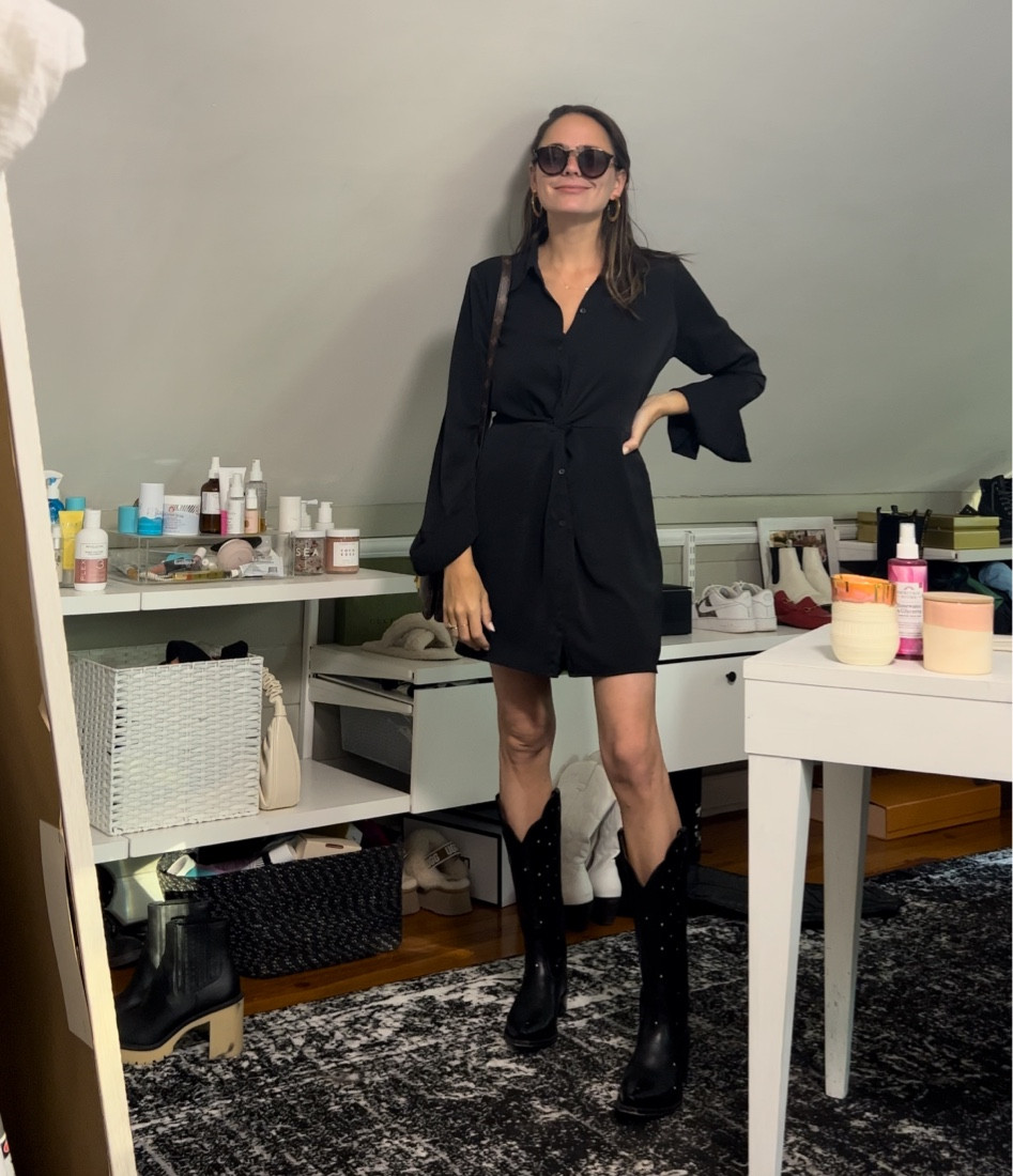 Girls night out outfit. Black dress. Abercrombie dress. Black cowboy boots. Chic outfit ideas. Date night outfit. Date night dress. Rebecca Piersol style.

#LTKunder100 #LTKstyletip #LTKshoecrush