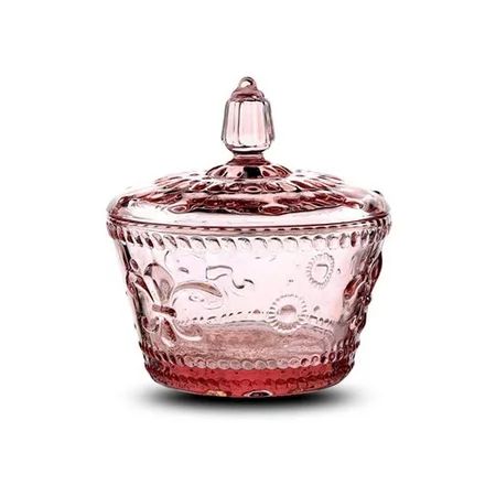 HOMEW Colorful Embossed Glass Candy Jar With Lid 10 Oz. Set Of 2 Pink | Walmart (US)