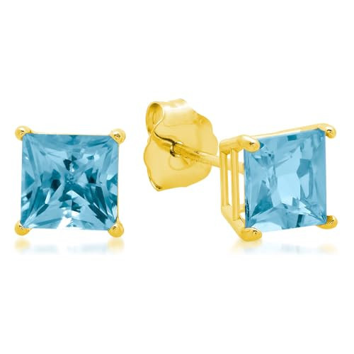 Amazon Essentials Yellow 10K Gold Princess cut Swiss Stud Earrings, (5mm), Blue | Amazon (US)