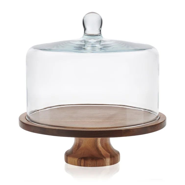 Libbey Acaciawood Footed Round Wood Server Cake Stand with Glass Dome | Wayfair North America