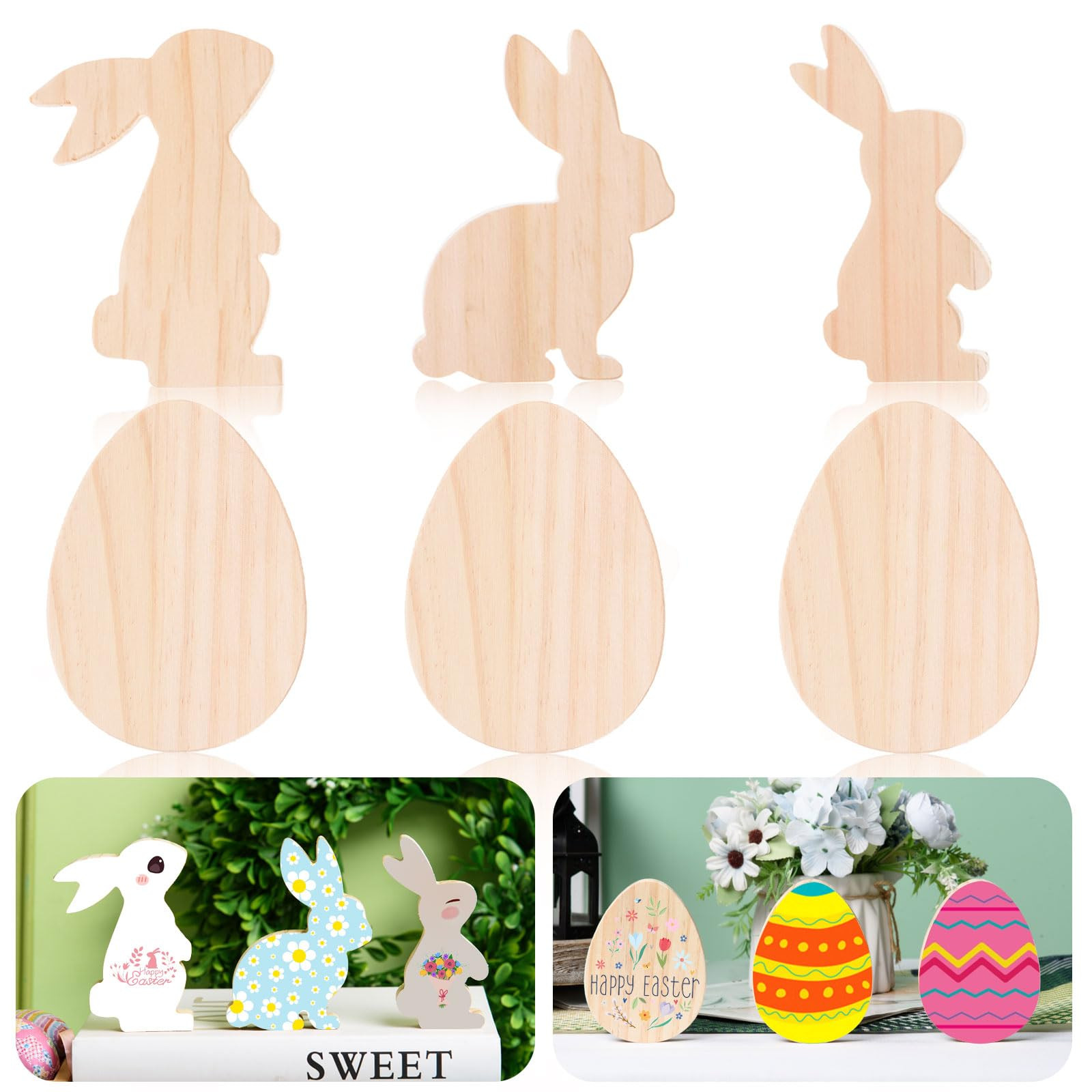 AWIZOM 12 Pcs Easter Wooden Cutouts Unfinished Easter Table Signs Blank Wooden Bunny Egg Cutouts ... | Amazon (US)