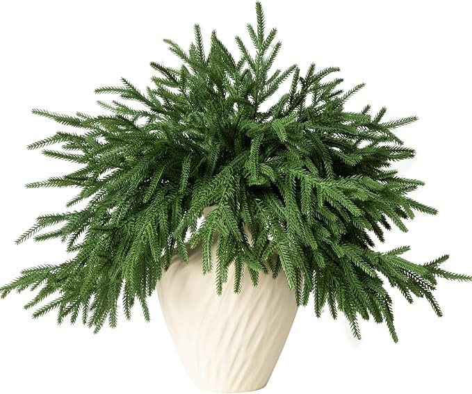 12 Pcs 18 Inch Artificial Norfolk Pine Stems Faux Christmas Greenery Pine Branches Realistic Fake... | Amazon (US)