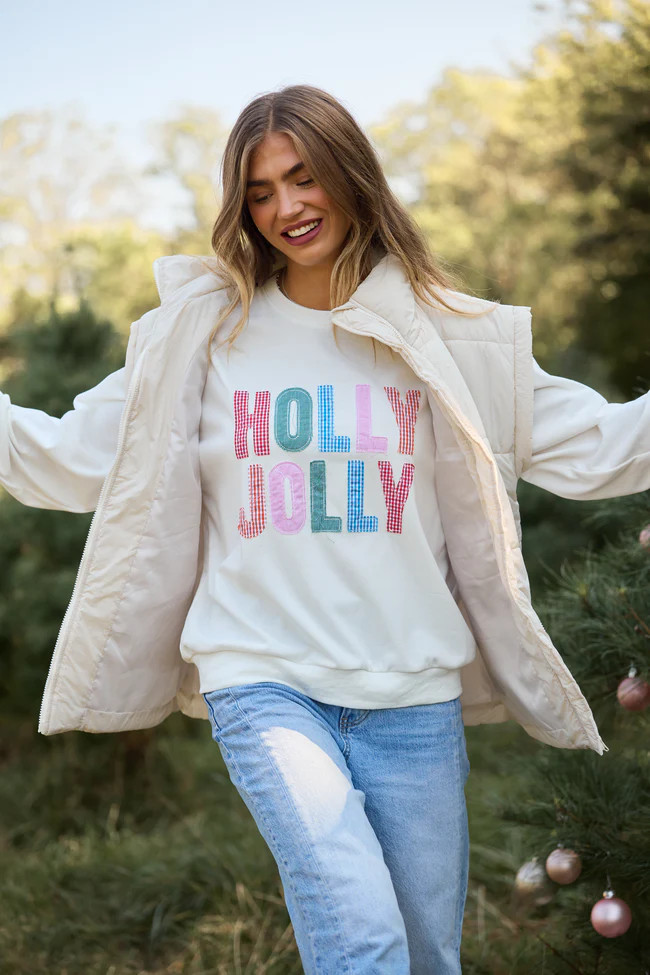 Holly Jolly Gingham Crewneck Sweatshirt | Pink Lily