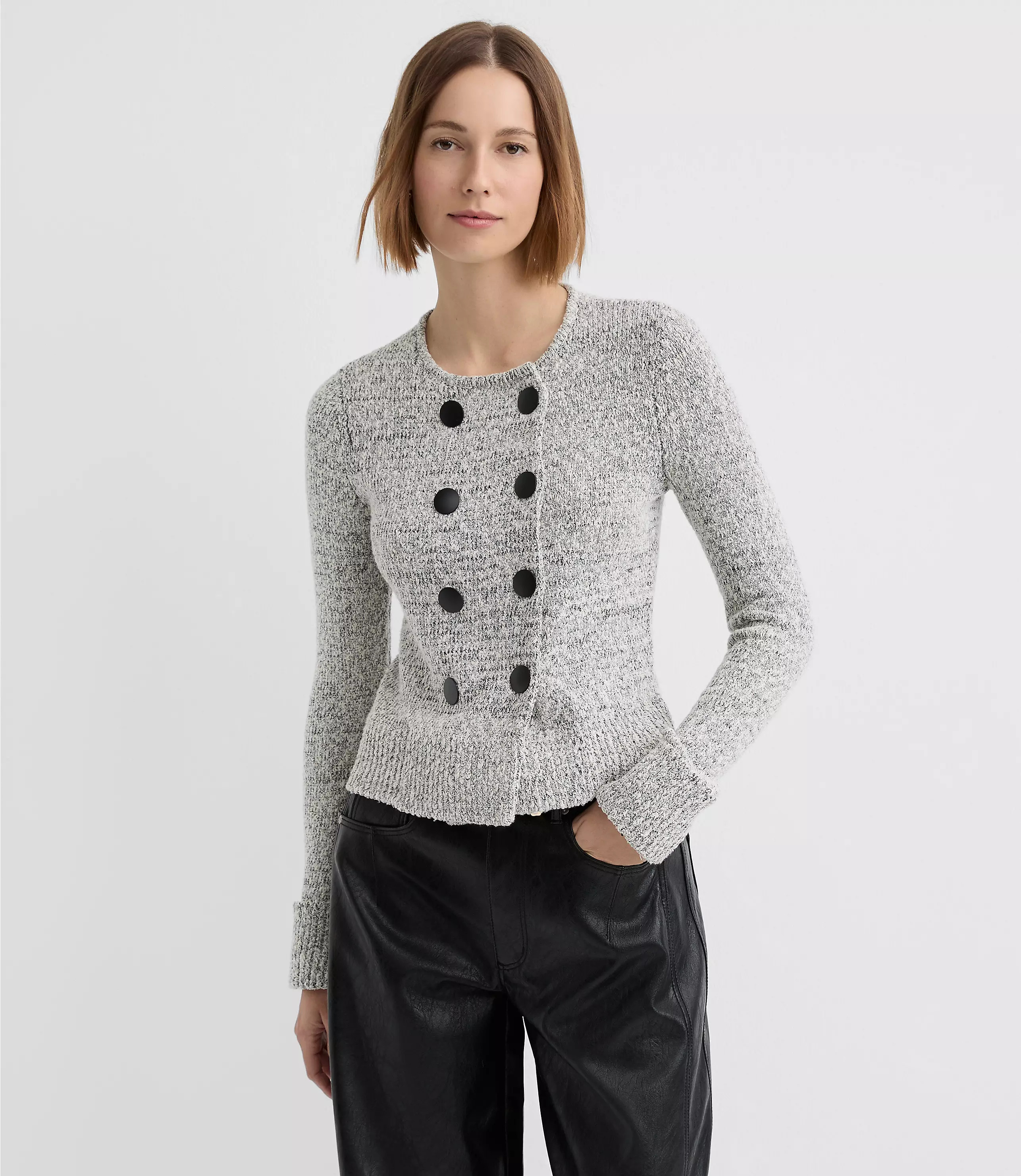 Boucle Cuffed Double Breasted Cardigan | LOFT