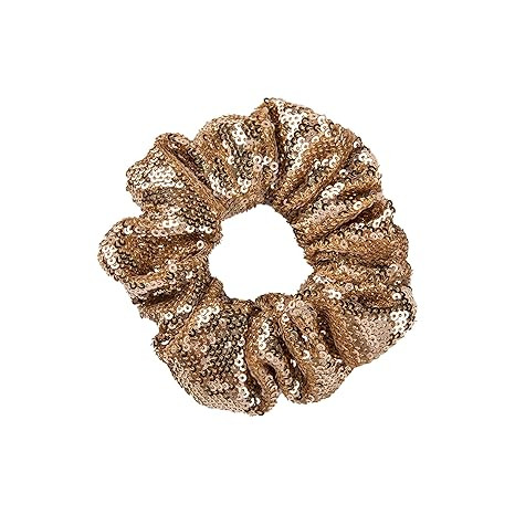 Glamorous Gold Sequin Hair Scrunchie - 1pc Metallic Elastic Ponytail Holder for All Hair Types - ... | Amazon (US)