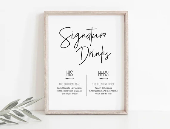 Signature Drinks Sign, Printable Signature Drinks Sign, Drinks Menu, Wedding Sign, Instant Downlo... | Etsy (US)