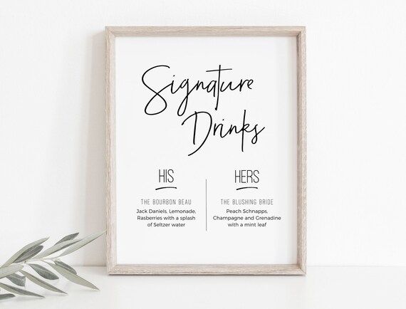 Signature Drinks Sign, Printable Signature Drinks Sign, Drinks Menu, Wedding Sign, Instant Downlo... | Etsy (US)
