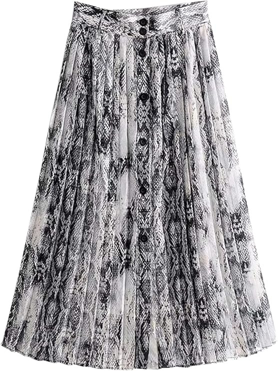 SheIn Women's A Line Drawstring Elastic Waist Single Breasted Pleated Midi Skirt | Amazon (US)