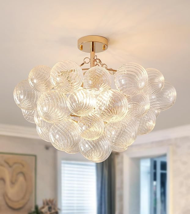 Modern Glass Ceiling Light,5 Light Nordic Bubble Ball Swirled Glass Globe Chandeliers Gold Light ... | Amazon (US)