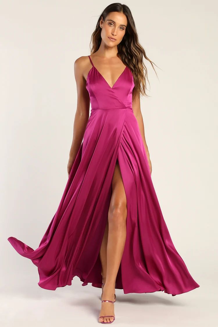 Ode To Love Magenta Satin Maxi Dress | Lulus (US)