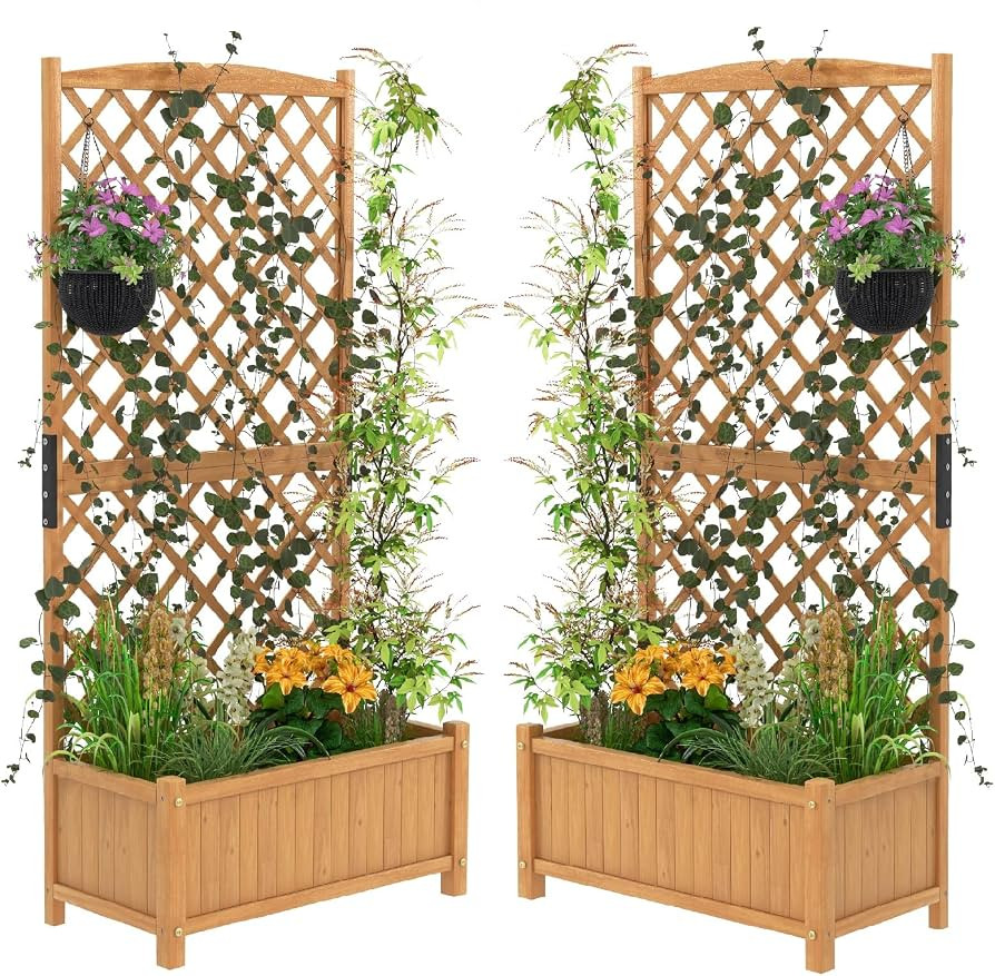 S AFSTAR Raised Garden Bed Outdoor Set of 2, 35.5x17.5x71-inch Planter Box with Trellis & Removab... | Amazon (US)