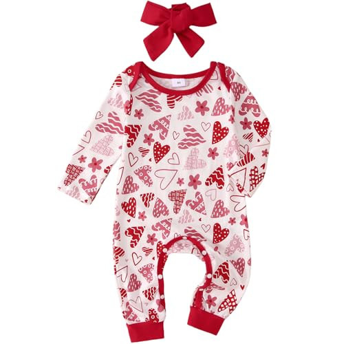 AG AGUU Baby Girls Valentines Outfits XOXO Bodysuit Heart Romper Infant Onesie Headband Jumpsuit Set 3-18 Months(Red-2,9-12M) | Amazon (US)