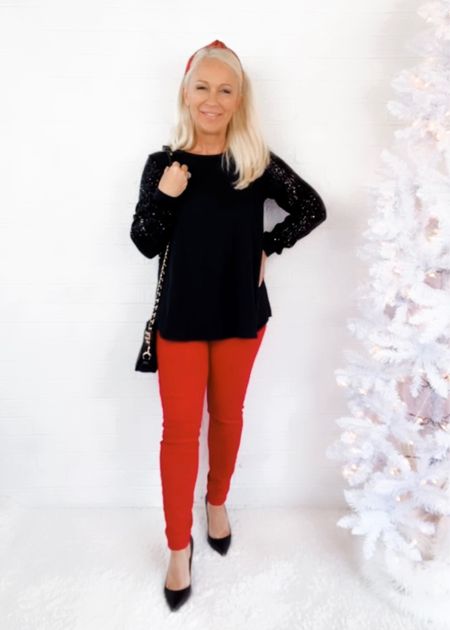 Holiday Outfit / Christmas Outfit / Sequin Sleeves / Red Pants

#LTKSeasonal #LTKunder50 #LTKHoliday