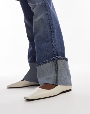 Topshop Blakely premium leather square toe ballet flats in off white | ASOS (Global)