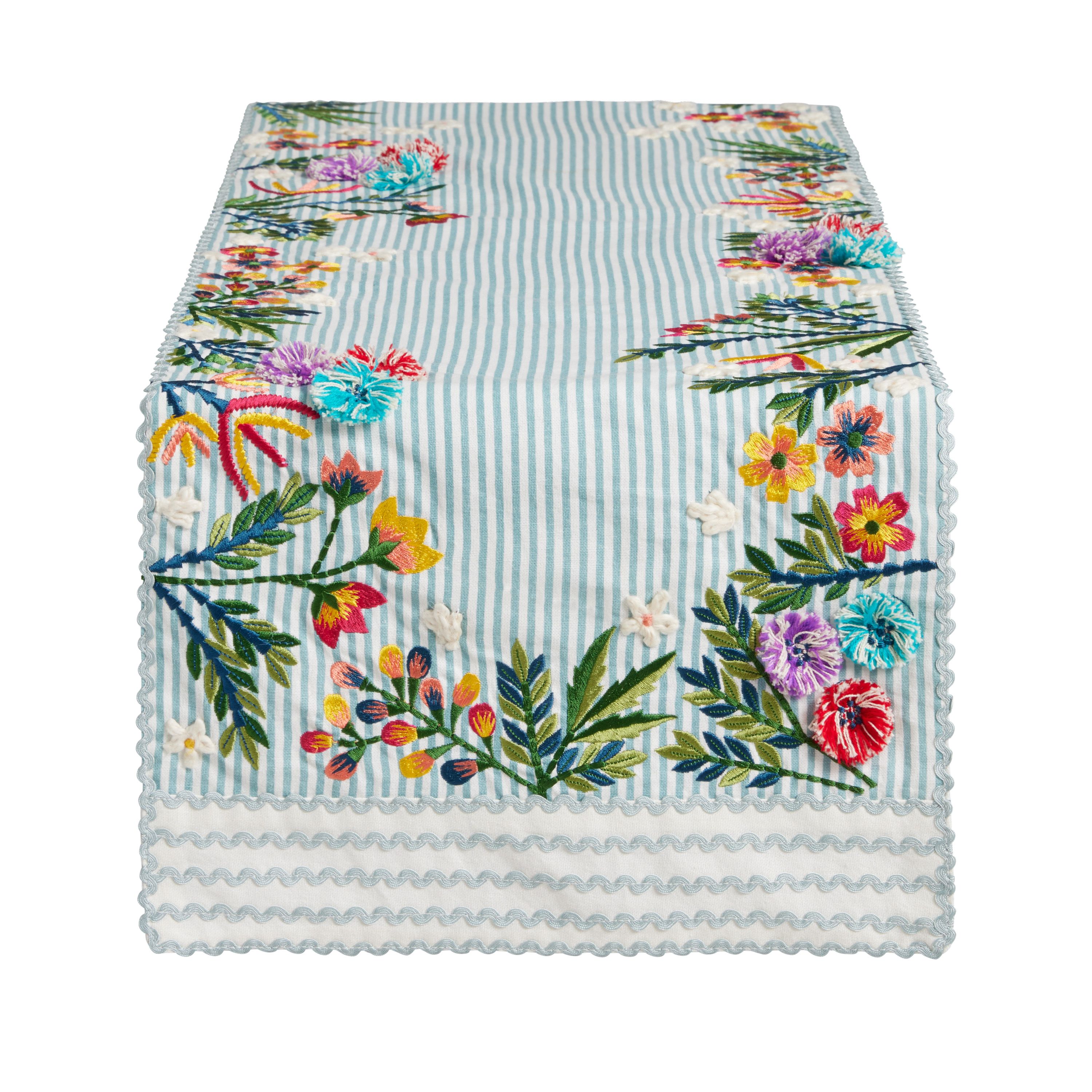 Multicolor Embroidered Floral Stripe Table Runner | World Market