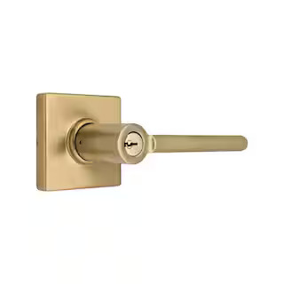 Tonebridge Brushed Gold Keyed Entry Door Lever with Square Rose | The Home Depot