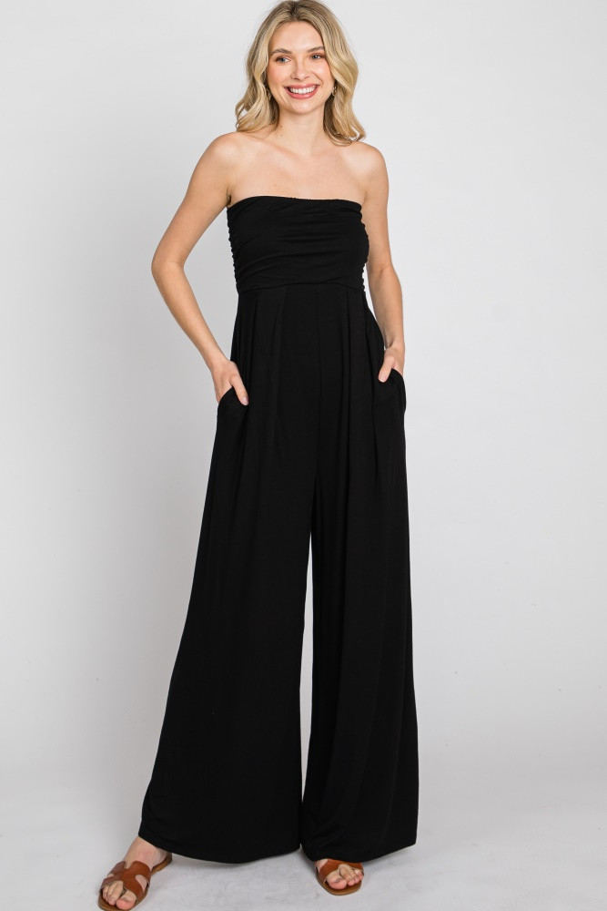Black Strapless Wide Leg Jumpsuit | PinkBlush Maternity