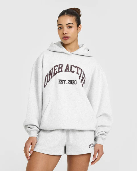 Foundations Oversized Hoodie With Large Printed Graphic 
 Light Grey Marl | Oner Active (UK / US)