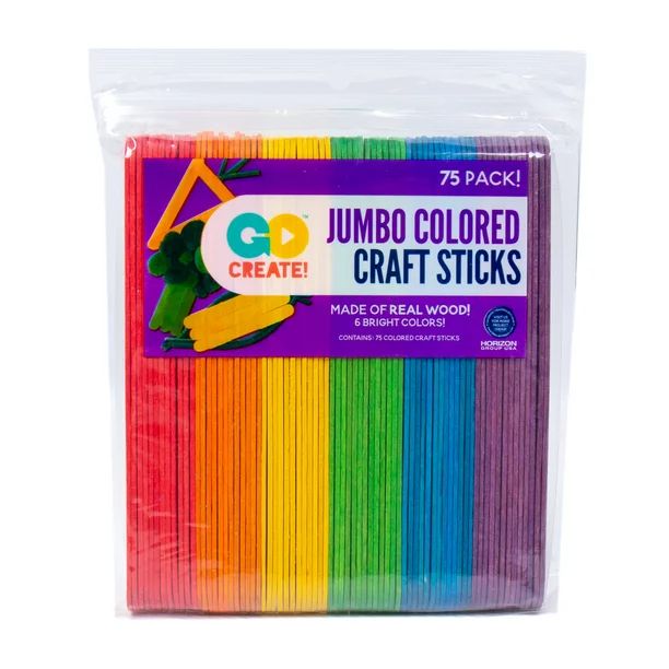 Go Create Jumbo Assorted Color Wooden Craft Sticks, 75-Pack Large Rainbow Craft Sticks - Walmart.... | Walmart (US)