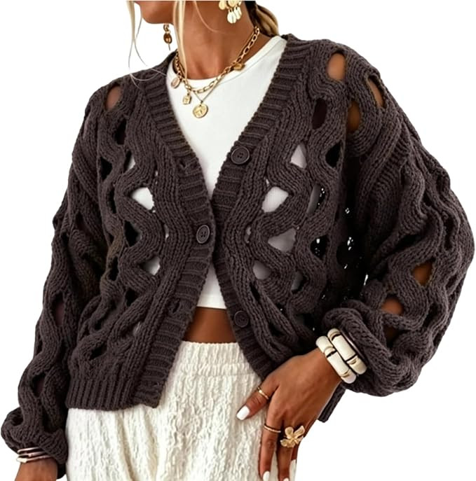 Yimoon Crochet Cardigan Sweaters for Women Hollow Out Sweater | Amazon (US)