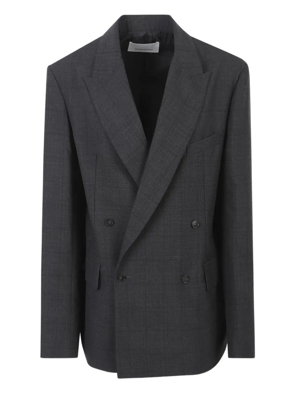 The Frankie Shop Nework plaid double-breasted blazer - Grey | Farfetch Global