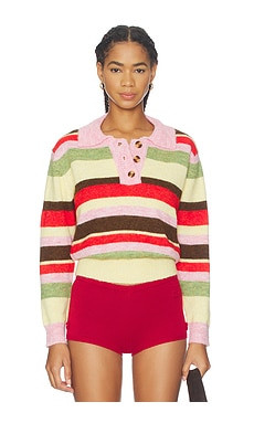 Lisa Says Gah Alaia Polo Sweater in Pink Stripe from Revolve.com | Revolve Clothing (Global)