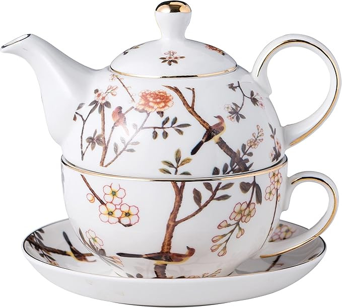 Jusalpha Bird Series Fine China Teacup and Saucer Set, 16 Oz Teapot and 9 Oz Teacup for One, Tea ... | Amazon (US)