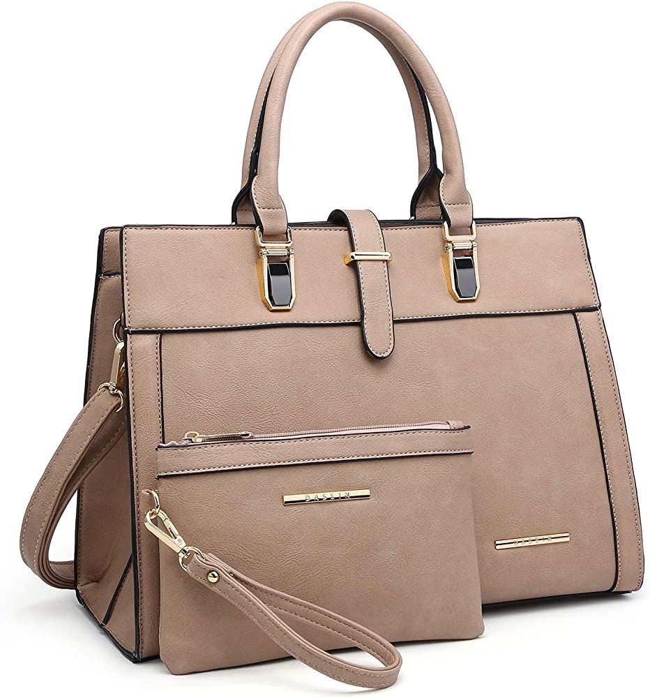 Women's Handbag Flap-over Belt Shoulder Bag Top Handle Tote Satchel Purse Work Bag w/Matching Wri... | Amazon (US)