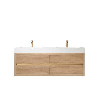 Palencia 60 in. W x 20 in. D x 23.6 in. H Double Bath Vanity in North American Oak with White Composite Integral Top | The Home Depot