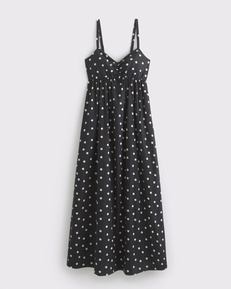 Abercrombie & Fitch Women's Sweetheart Babydoll Maxi Dress in Black Dot - Size XXS TALL | Abercrombie & Fitch (US)