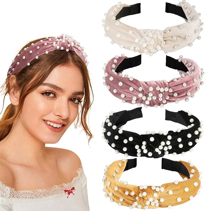 Allucho Headbands for Women Girls, Fashion Headbands Velvet Wide Headbands with Pearls Knot Turba... | Amazon (US)