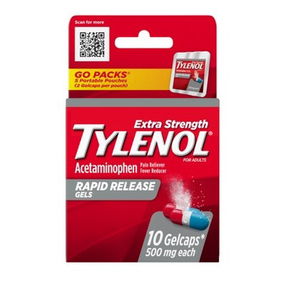Tylenol Extra Strength Rapid Release Gelcaps - Acetaminophen Go Packs - 2ct/5pk: Whole Body, General Pain Relievers, 500mg Strength, Travel Size | Target
