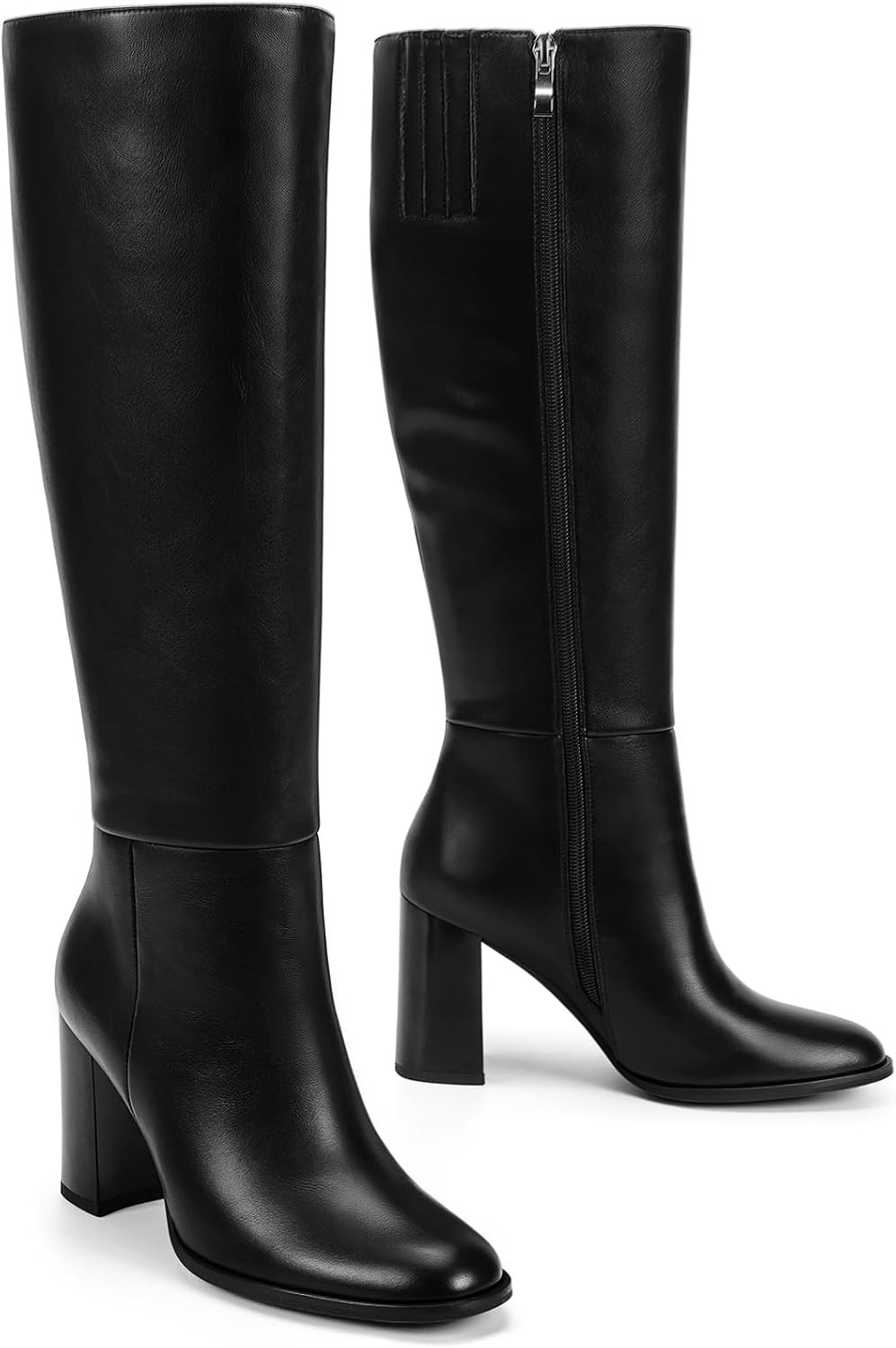 Women Knee High Boots - Round Toe Chunky Heel Tall Boots with Side Zip, Fashion Long Gogo Boots for Fall Winter | Amazon (US)