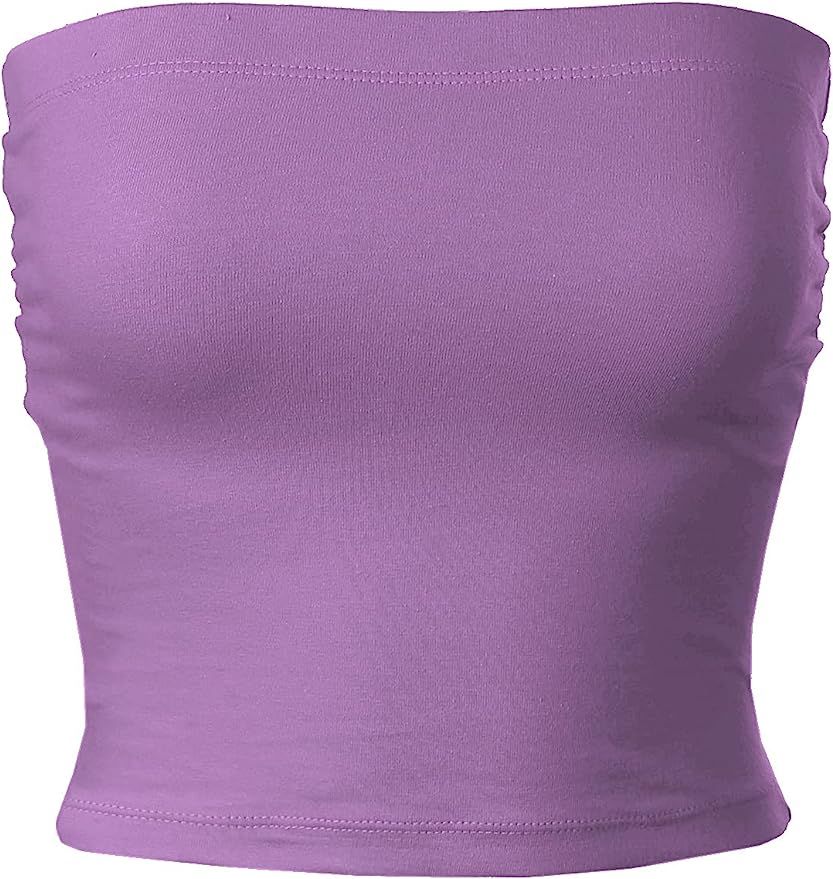 MixMatchy Women's Solid Casual Summer Side Shirring Scrunched Double Layered Tube Top | Amazon (US)