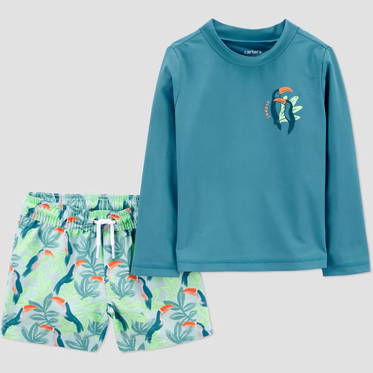 Carter's Just One You® Toddler Boys' Long Sleeve Tropical Toucan 2PC Rash Guard & Swim Trunk Set... | Target