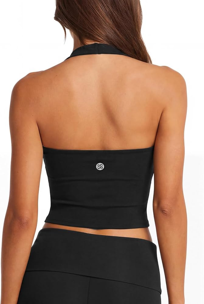 SUUKSESS Women Padded Halter Sports Bra Backless Longline Workout Crop Tank Tops | Amazon (US)