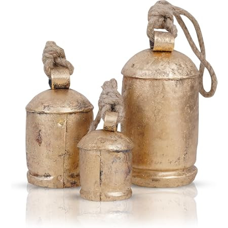 HIGHBIX Set of 3 Giant Harmony Cow Bells Huge Vintage Handmade Rustic Lucky Christmas Hanging XL Bells On Rope (Country Rustic, Large) | Amazon (US)