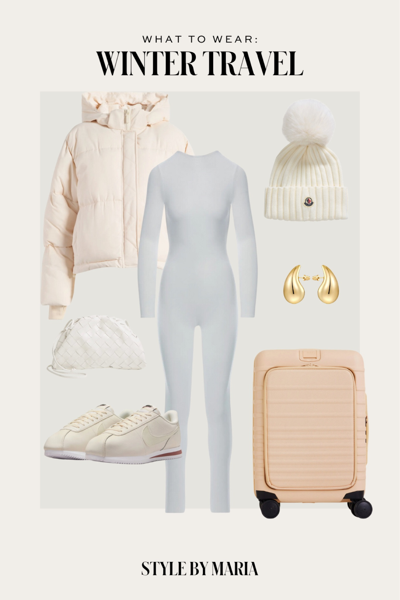 Winter travel outfit / apres ski / ski outfit
Naked wardrobe jumpsuit
Nordstrom white puffer jacket
Moncler beanie 
Nike sneakers
Beis luggage 

#LTKFindsUnder100 #LTKTravel #LTKSeasonal