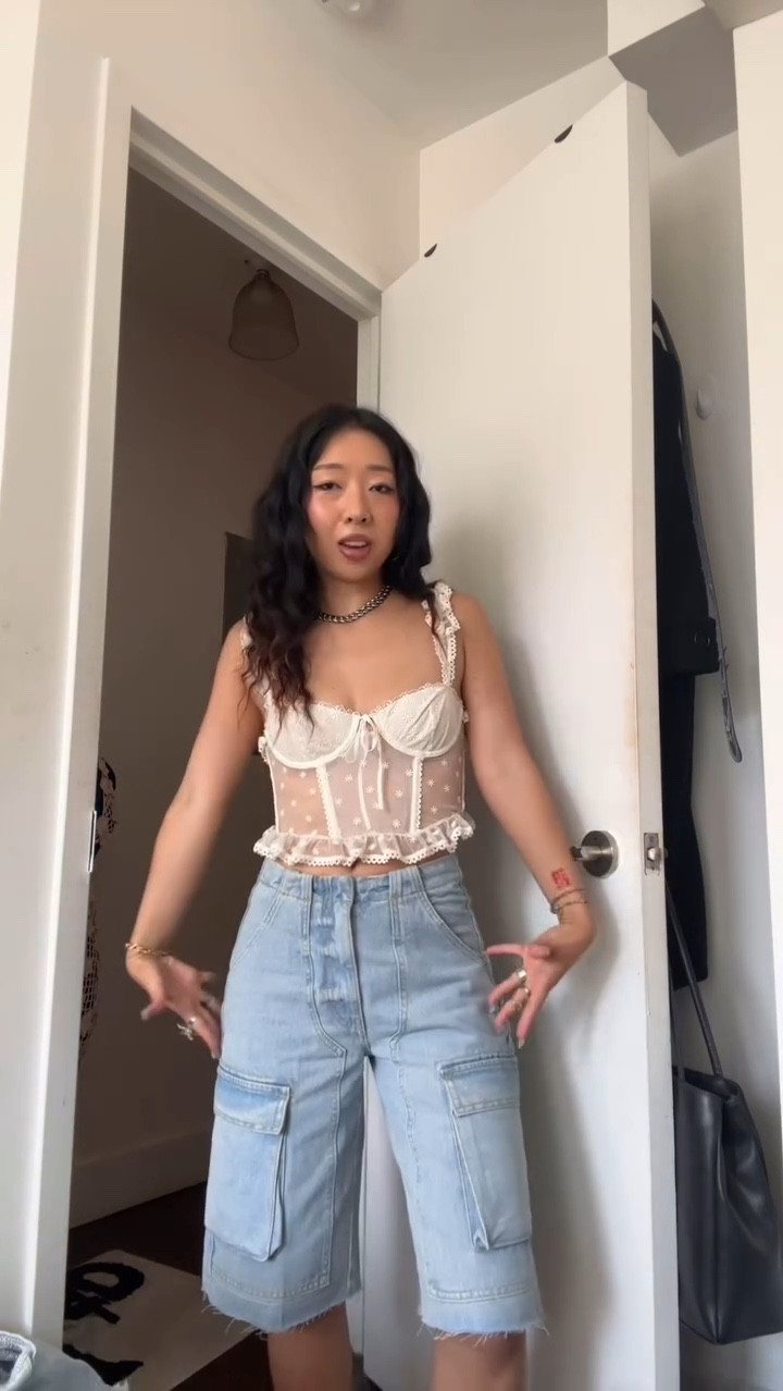 white lace corset top, jorts, jean shorts, denim top, denim vest

#LTKSeasonal #LTKVideo #LTKFindsUnder100