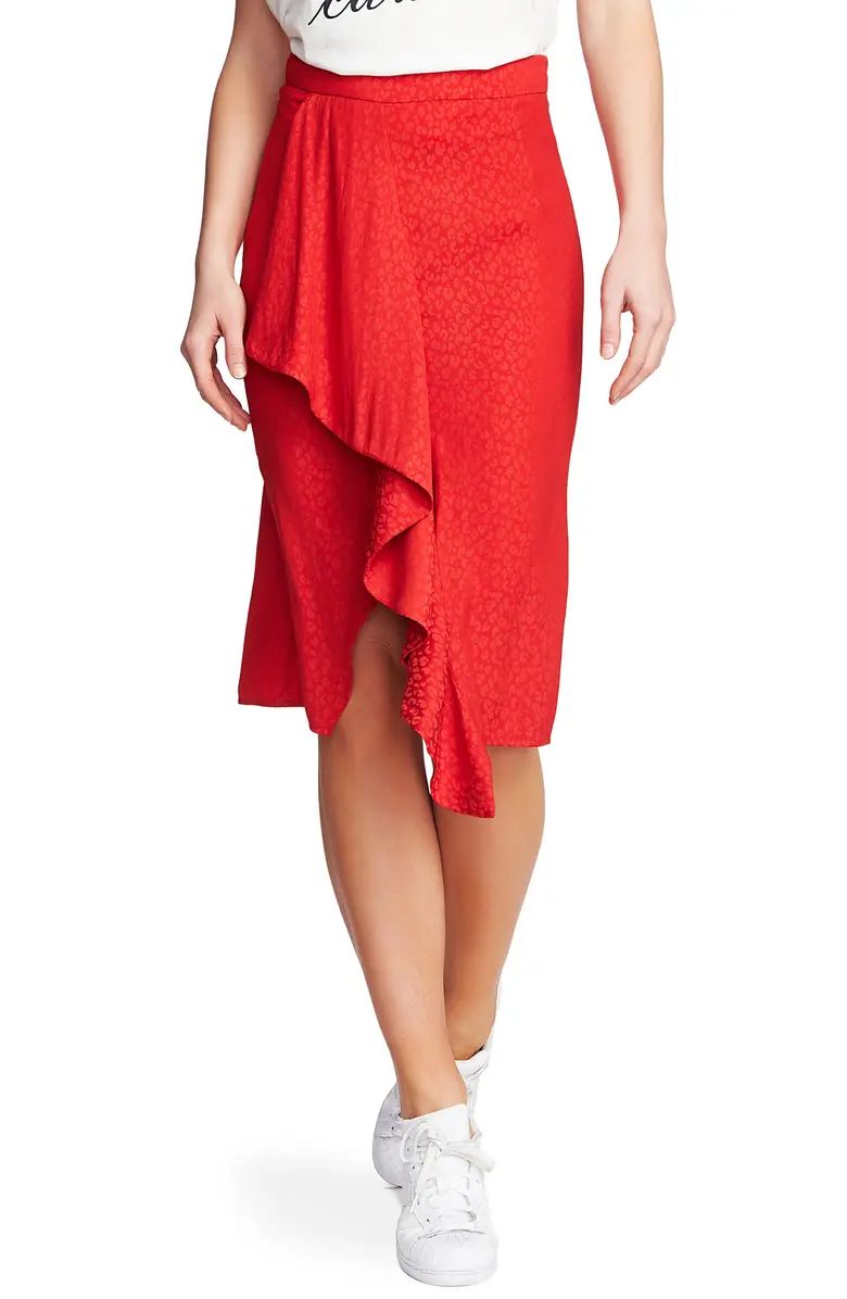 Ruffle Front Leopard Jacquard Pencil Skirt | Nordstrom
