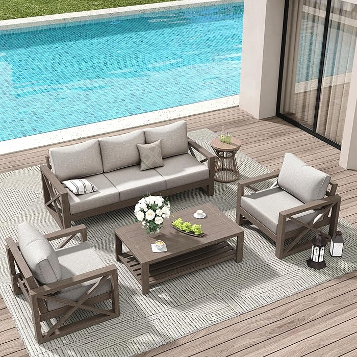 Amopatio Aluminum Patio Furniture Set, 6 Pieces Modern Metal Outdoor Furniture, Faux Wood Grain F... | Amazon (US)