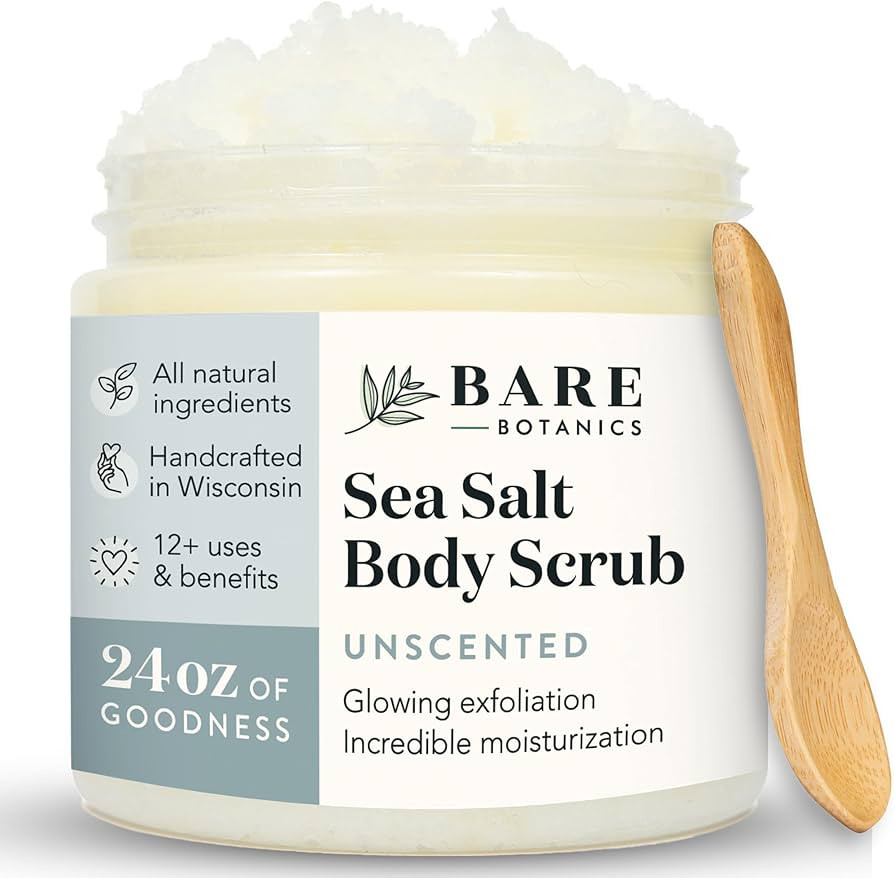 Bare Botanics Unscented Body Scrub 24 oz - Naturally Scented Sea Salt Scrub Made in Madison, WI -... | Amazon (US)
