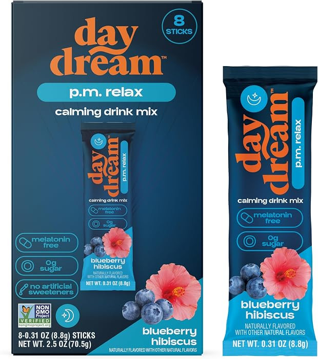 Day Dream P.M. Relax Drink Mix - Blueberry Hibiscus, 3000mg L-Glycine, Magnesium Bisglycinate, GA... | Amazon (US)